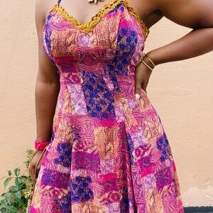 Multicolored print chiffon dress size medium custom made